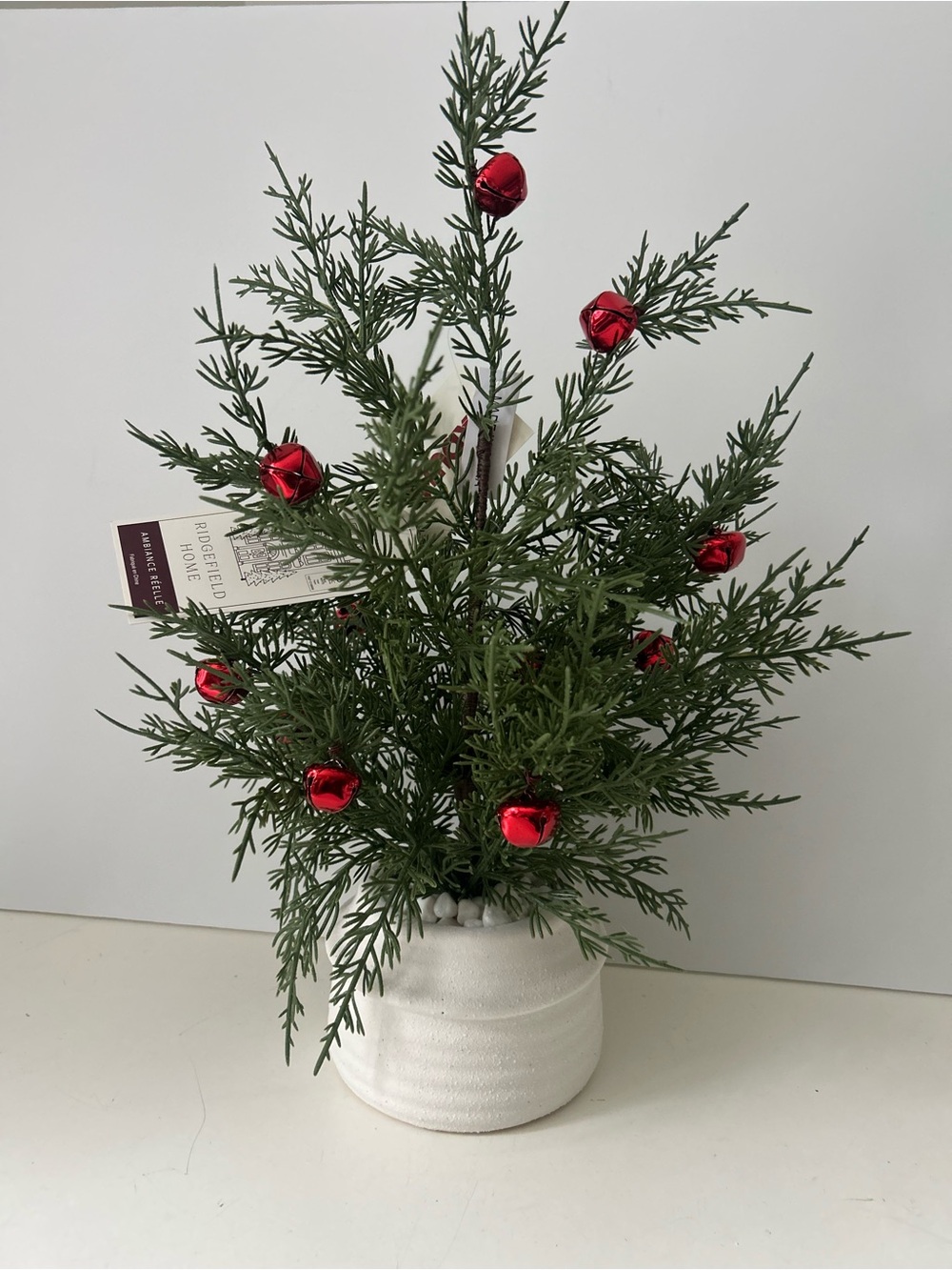 Christmas Tabletop Tree Green Cedar w Red Bell Ornaments 19” by Ridgefield Homes